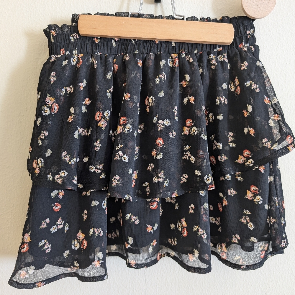 Love, Fire Black Floral Mini Skirt - Size S